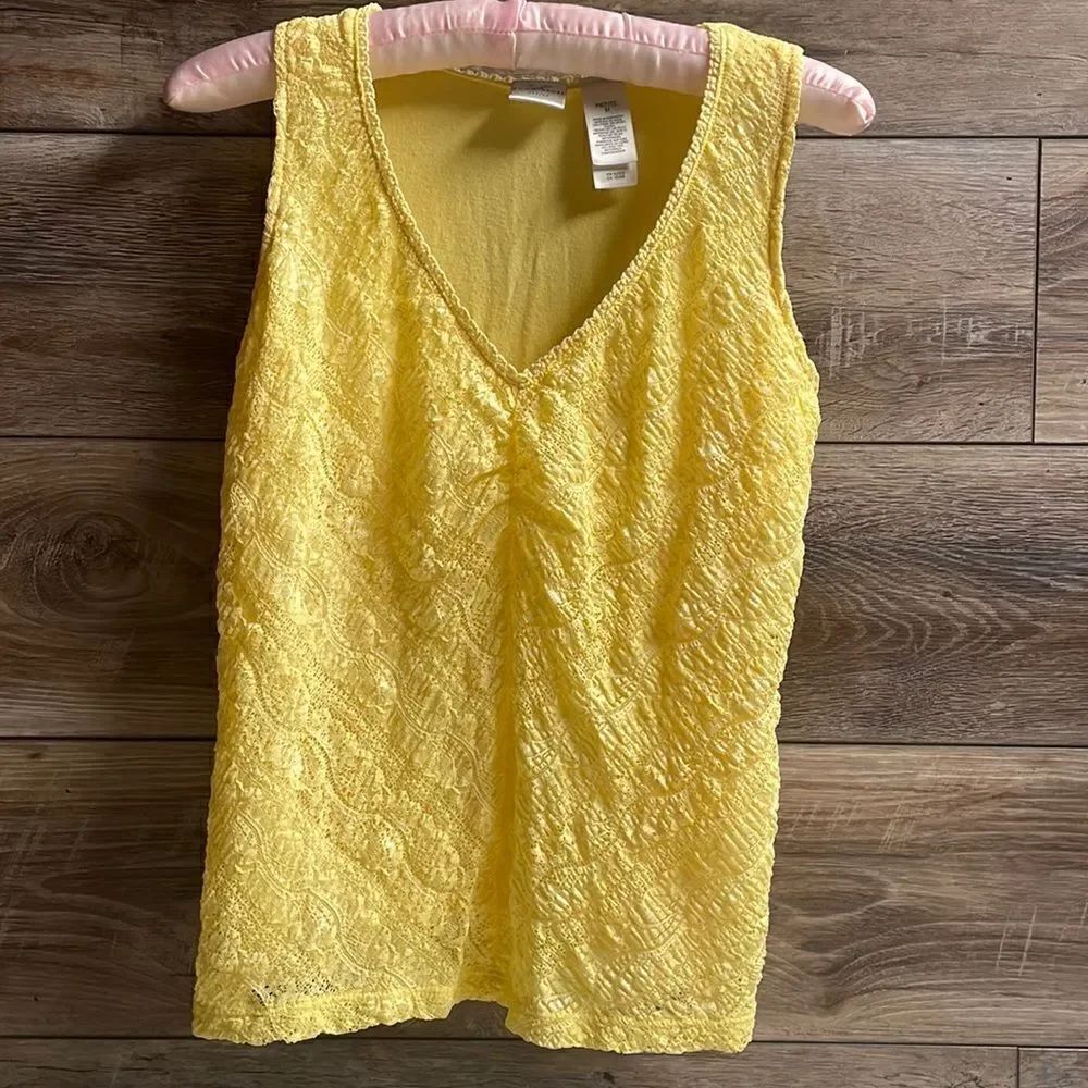 EMMA JAMES Ladies Petite Medium Lace Tank Top Blouse Yellow